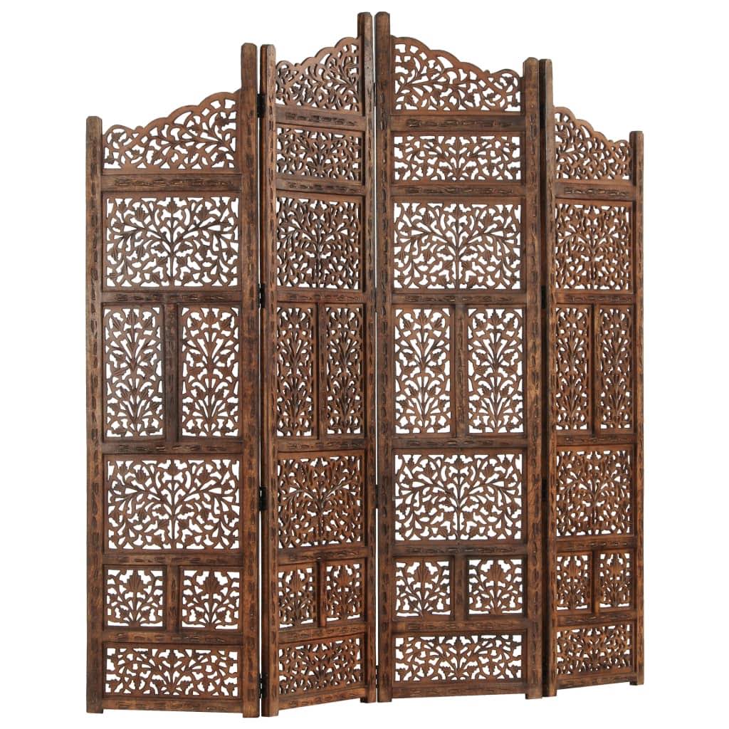 Hand Carved 4-Panel Room Divider Solid Mango Wood E860