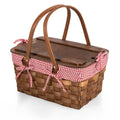 Red White Gingham Handwoven Wood Picnic Basket W9224