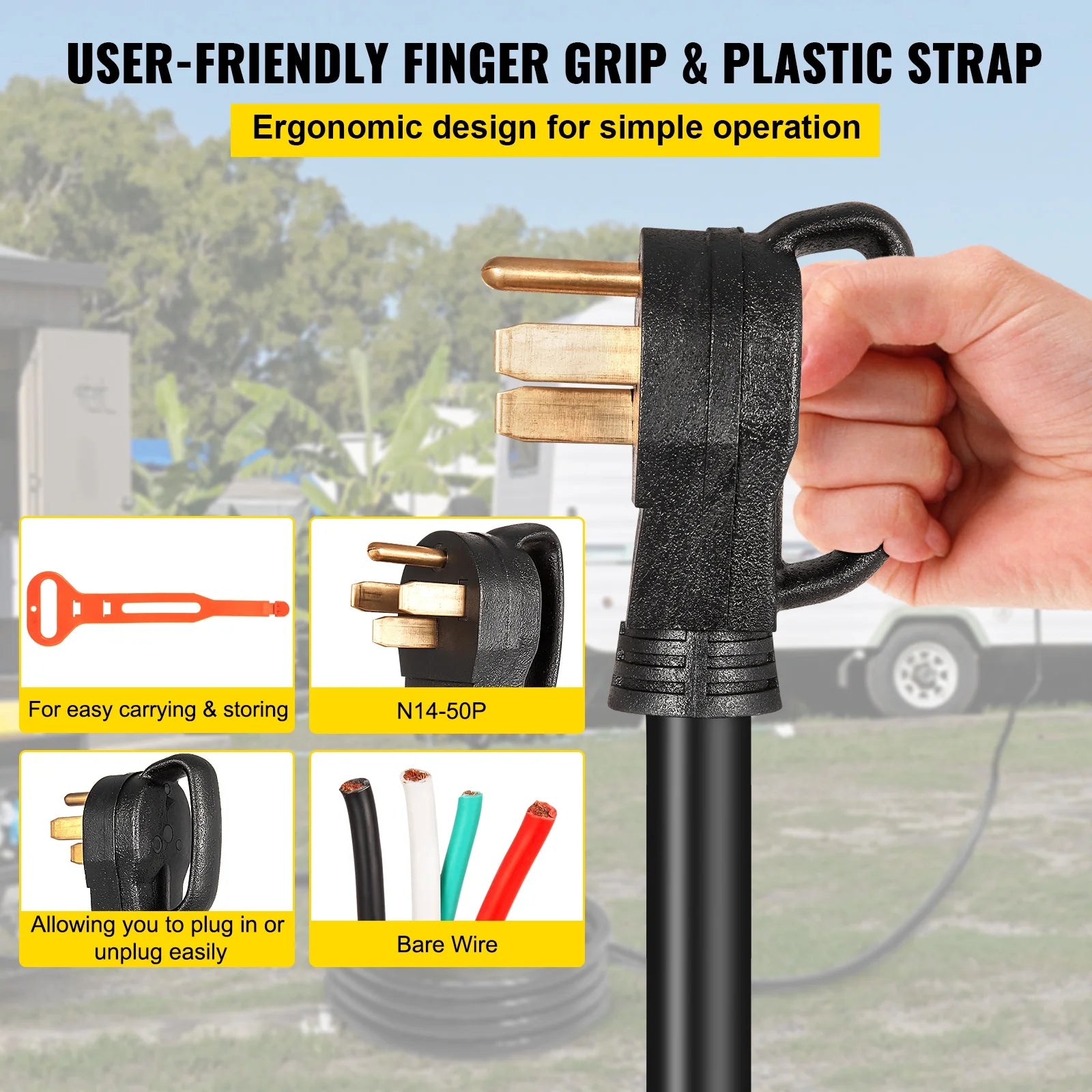 25' 50A RV Power Cord 6/3 + 8/1 AWG NEMA 14-50P to Bare Wire L771842