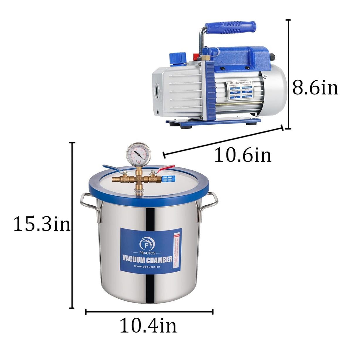 3 Gallon Stainless Steel Vacuum Chamber with 4CFM 1/3HP Single Stage Vacuum Pump O4274