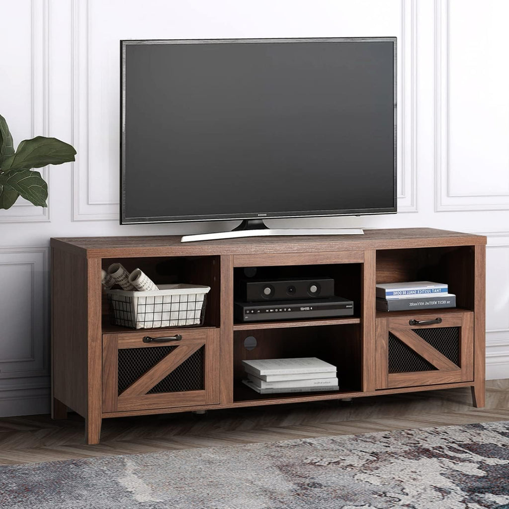Barn Door Wood Electric Fireplace TV Stand with Storage Cabinets and Infrared Heater Q7333