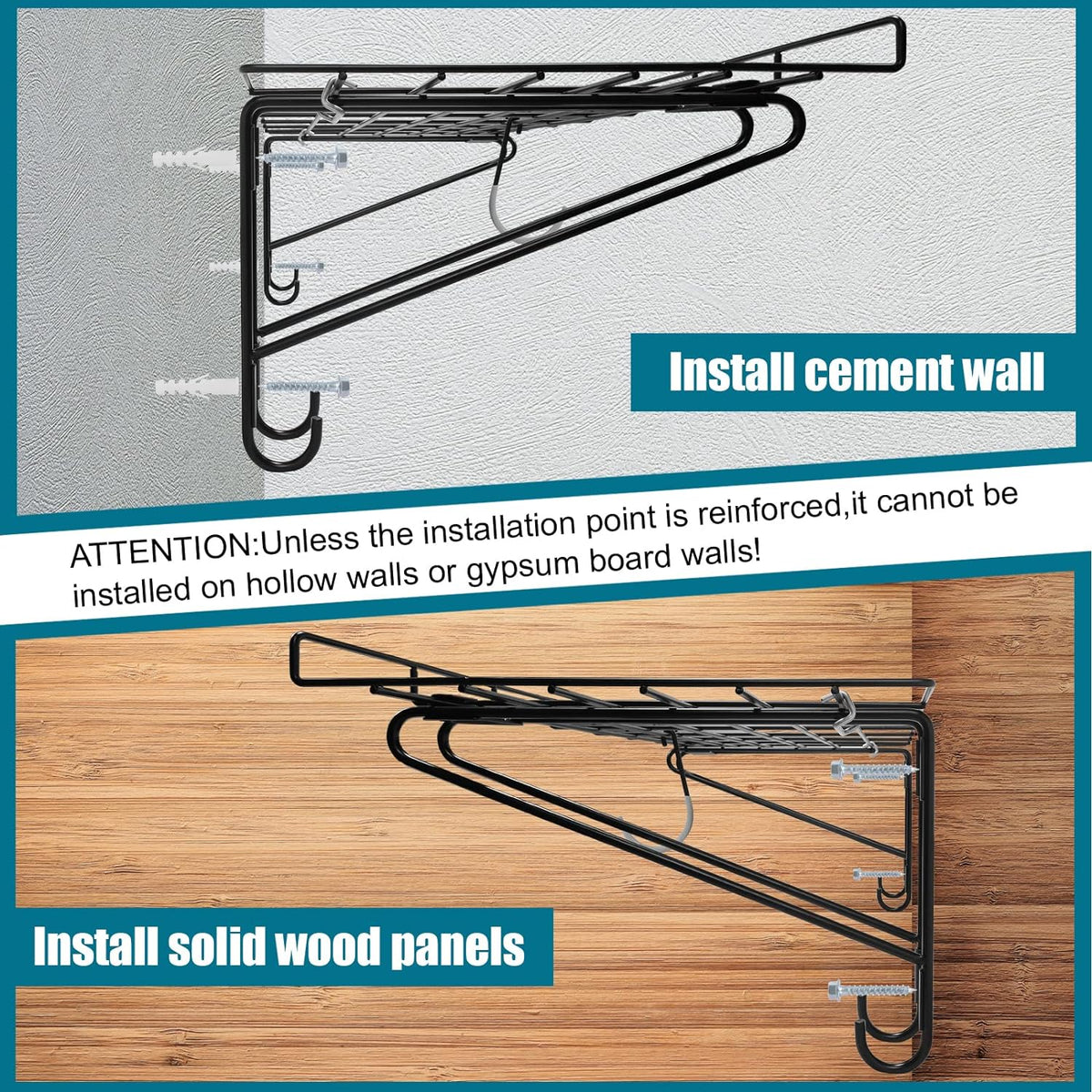 2-Pack Black Garage Wall Shelving with 6 Bike Hooks C639296