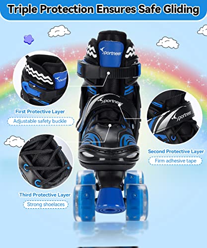 4 Sizes Adjustable Light Up Kids Roller Skates with Protective Gears Illuminating Wheels D67931