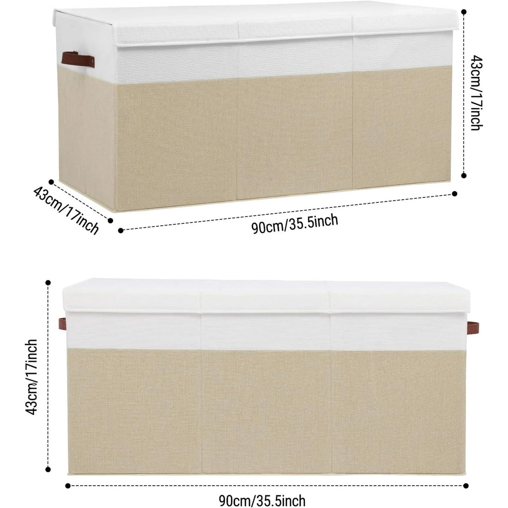 Extra Large Toy Storage Box with Lid, Beige and White U345