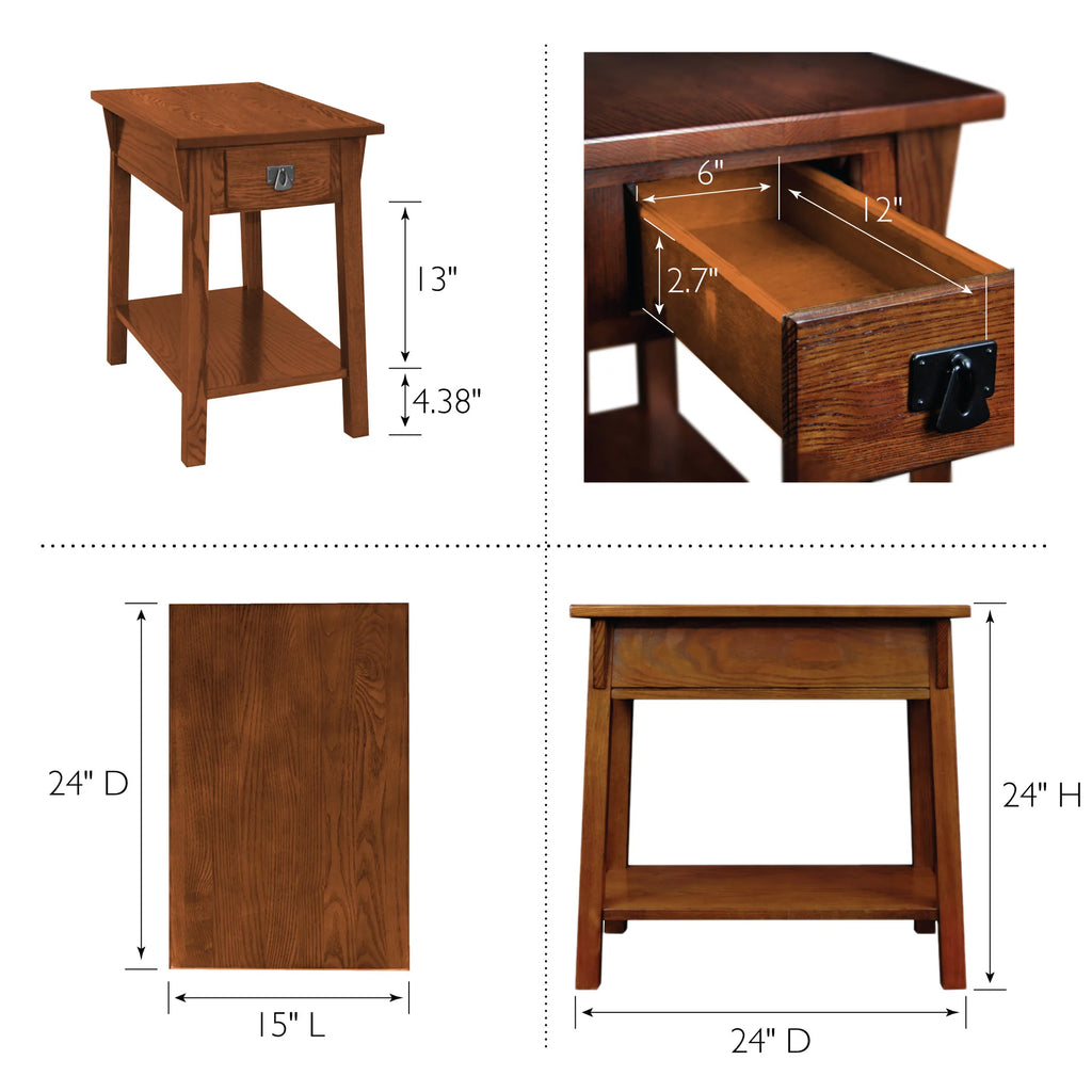 Mission End Table with Drawer Solid Wood Russet Finish R7527