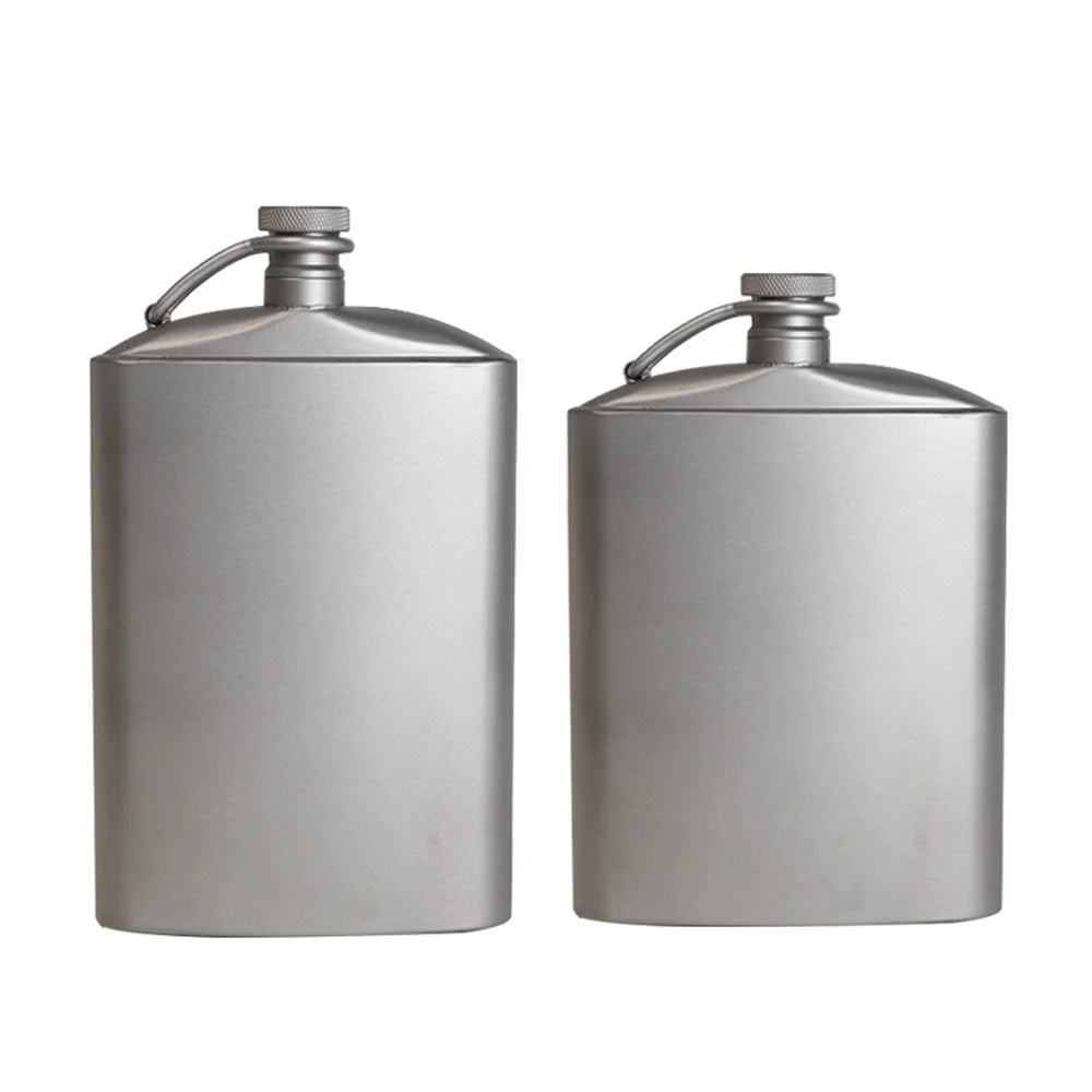 Titanium Flask Hip Flagon with Screw Clip Ultralight Flat Bottle with Ti Funnel K8643