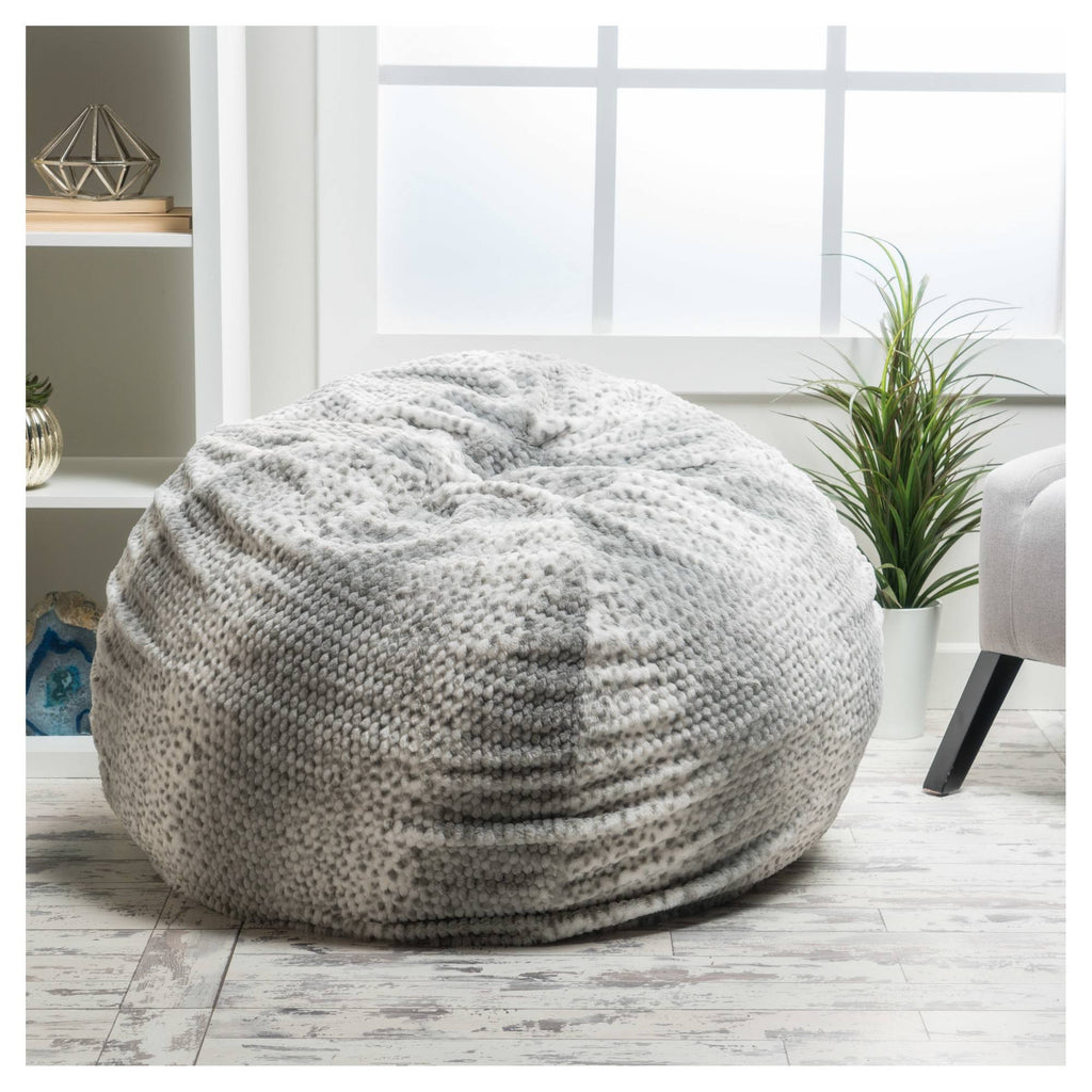 Ash White Faux Fur Lounge Beanbag Chair Q69348