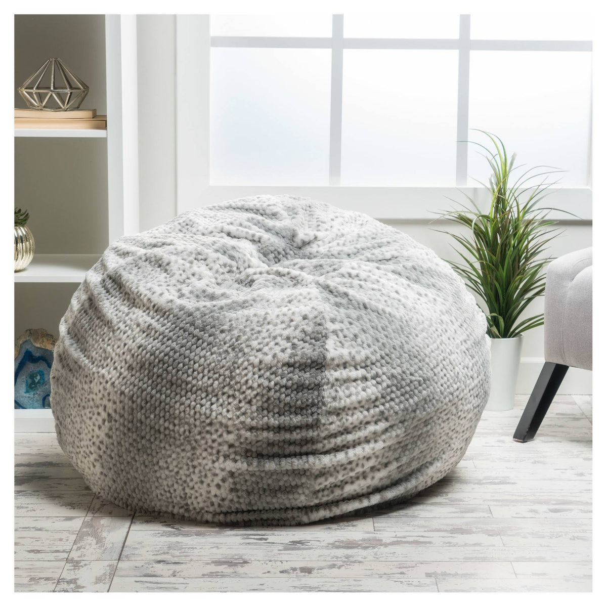 Ash White Faux Fur Lounge Beanbag Chair Q69348