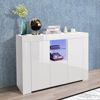 Kitchen Sideboard Cupboard with LED Light, Buffet Storage Cabinet with 2 Doors M7668
