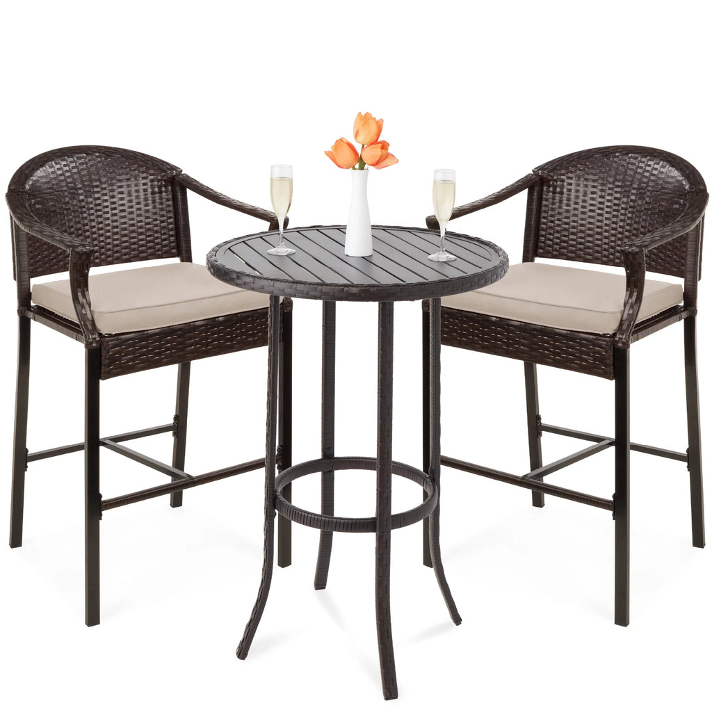 3-Piece Outdoor Wicker Patio Bar Table Bistro Set with Barstools X92219