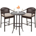 3-Piece Outdoor Wicker Patio Bar Table Bistro Set with Barstools X92219