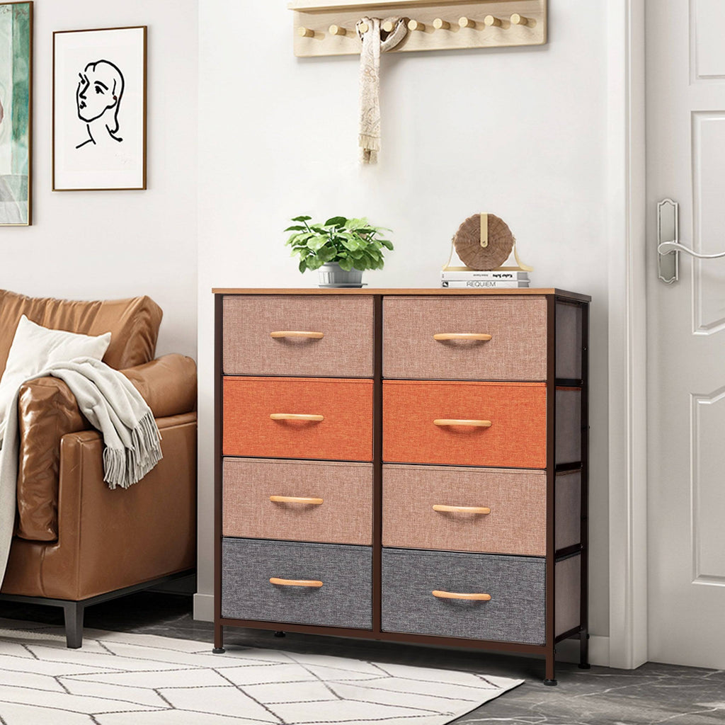 Blue, Orange & Light Coffee 8 Drawer Vertical Dresser Q4141