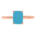 Radiant Cut Blue Simulated Turquoise 14k Pink Rose Gold Solitaire Ring Size 6.5 B9320