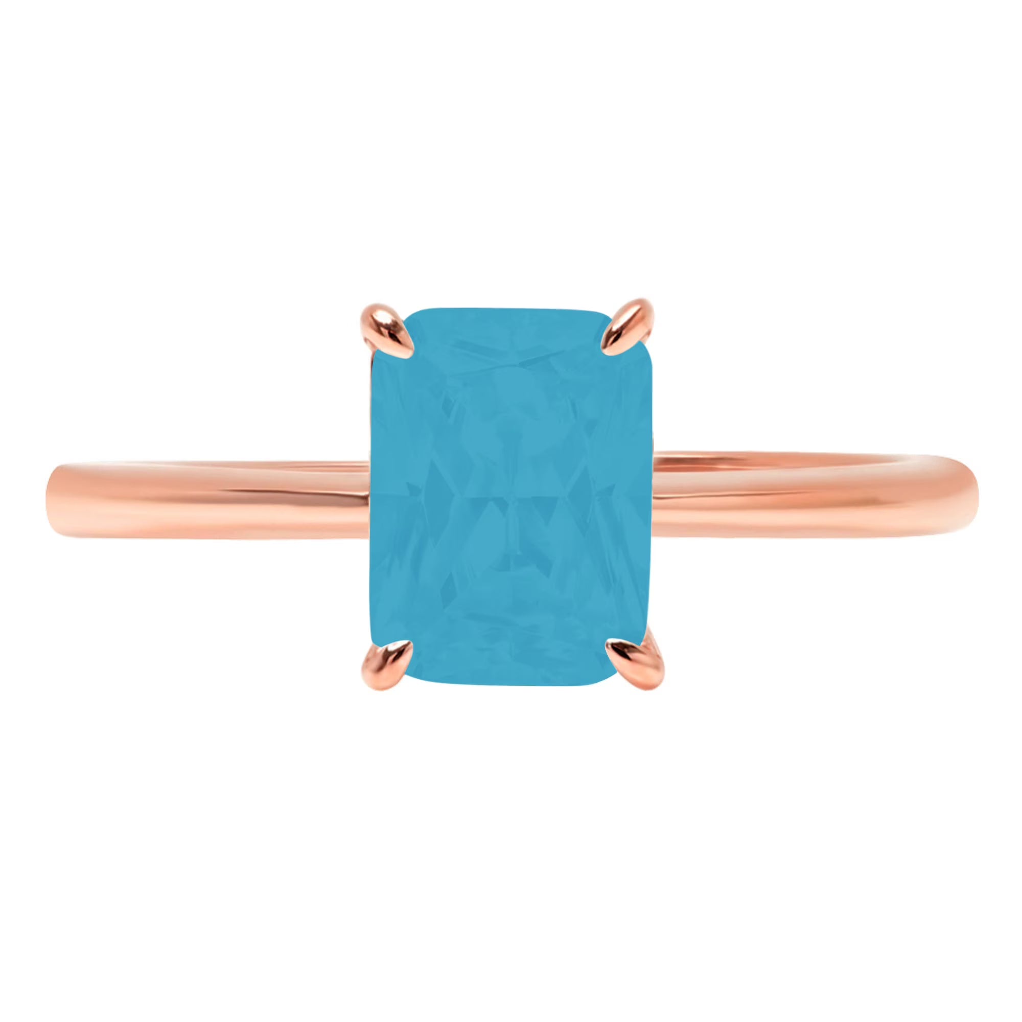 Radiant Cut Blue Simulated Turquoise 14k Pink Rose Gold Solitaire Ring Size 6.5 B9320