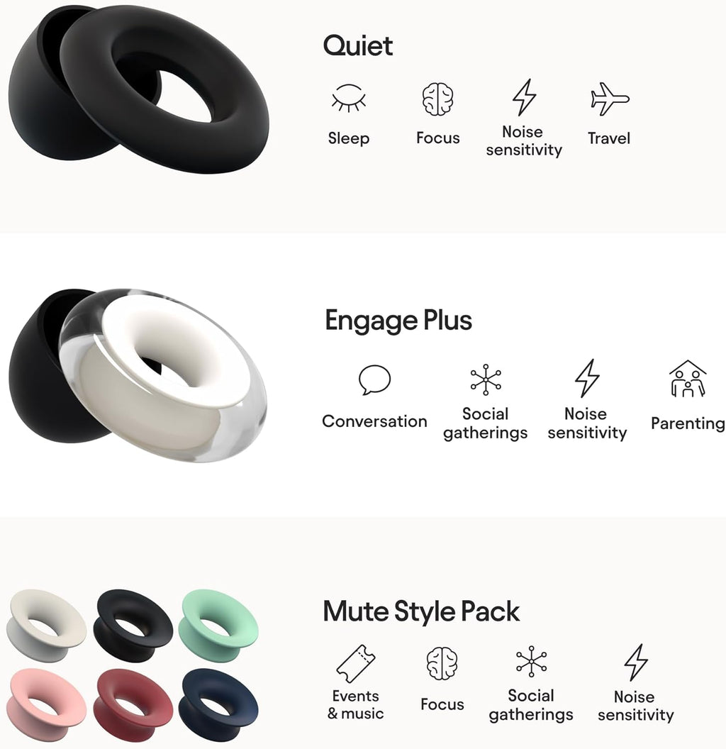 Loop Earplugs Daily Control Plus Bundle (2-Pack) + Mute – Loop Quiet (Black) + Loop Engage Plus (Crystal) + Loop Mute | Reusable Ear Plugs S902535