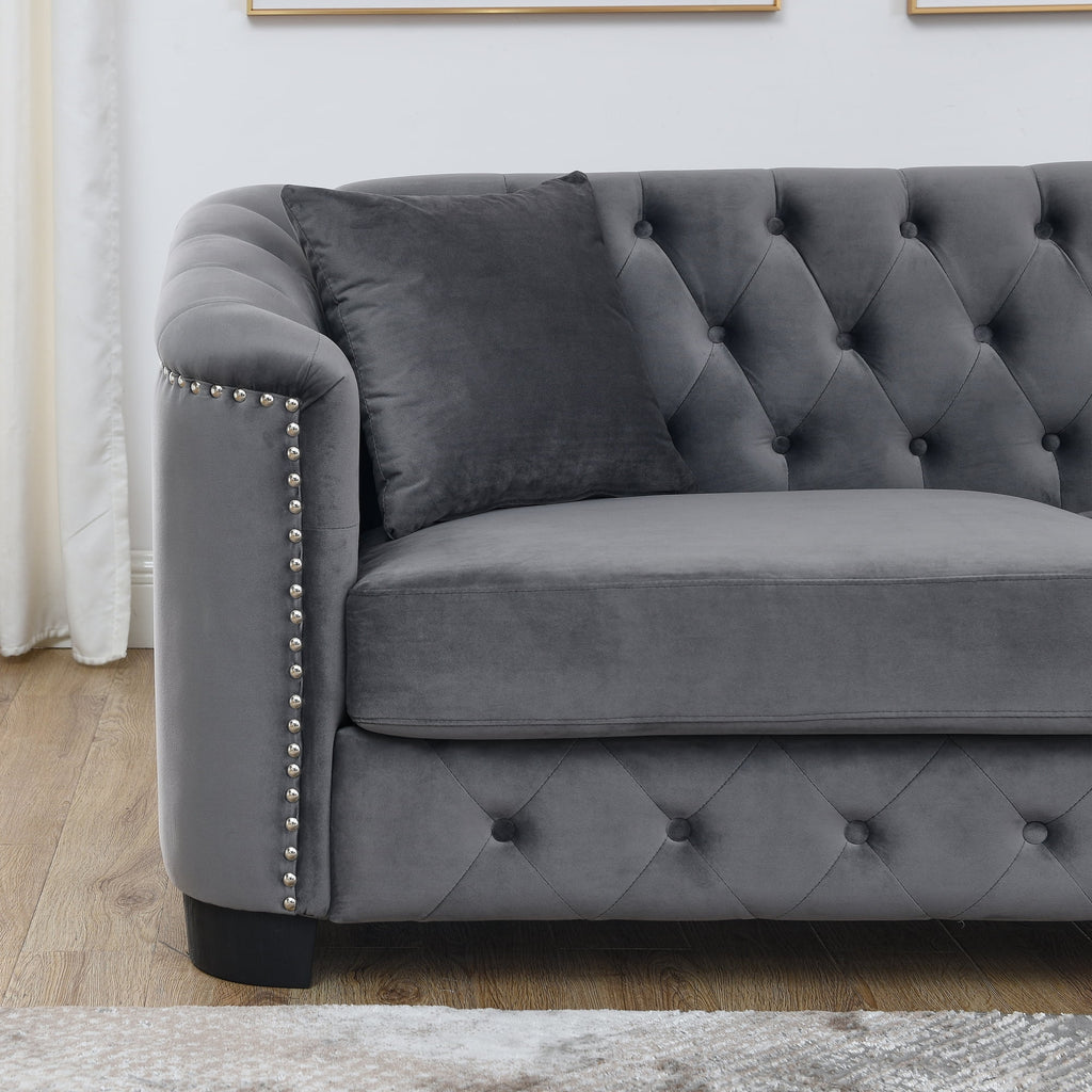 Grey Velvet 3-Seater Chesterfield Sofa F2005