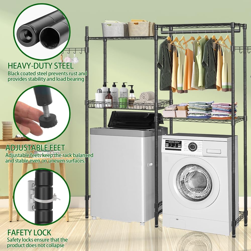 Black 4 Tier Clothes Drying Rack with Adjustable Shelves M43959