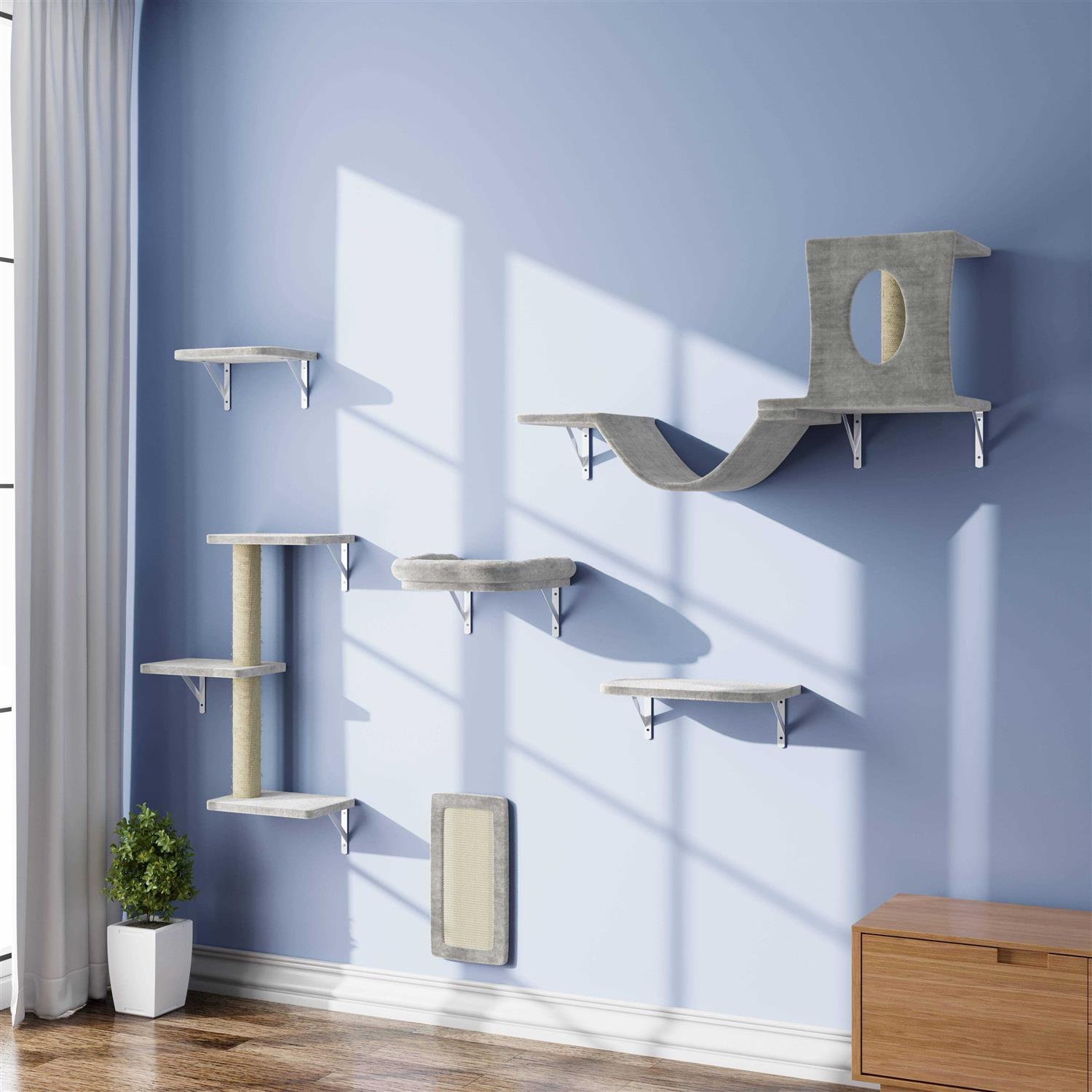 6 Pcs Wall-Mounted Cat Shelves Set H6118