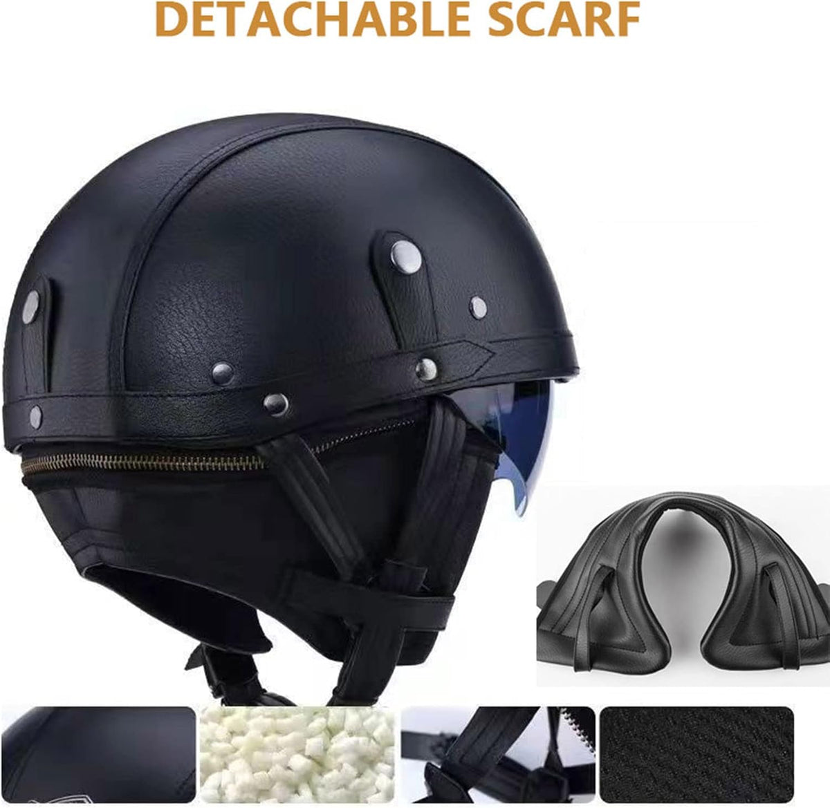 Brown Retro Open Face Leather Motorcycle Helmet DOT Certified Q66470