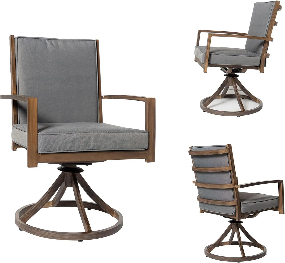 7 Piece Aluminum Outdoor Dining Set with 6 Swivel Chair Padded Cushion W5676
