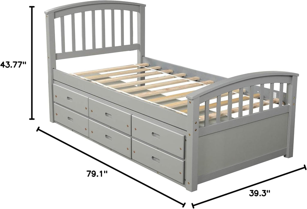Twin Size Solid Wood Platform Storage Bed with 6 Drawers R12869