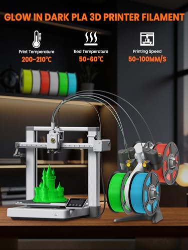 PLA 3D Printer Filament 1.75mm, 0.25kg Each Spool, Total 2kg, 8 Packs, Black/White and Transparent Red/Purple/Orange/Blue/Yellow/Green H965017