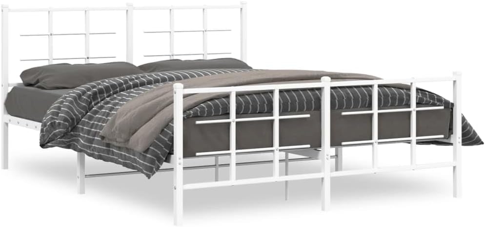 White Steel Metal Bed Frame Double Bed with Headboard Footboard S937