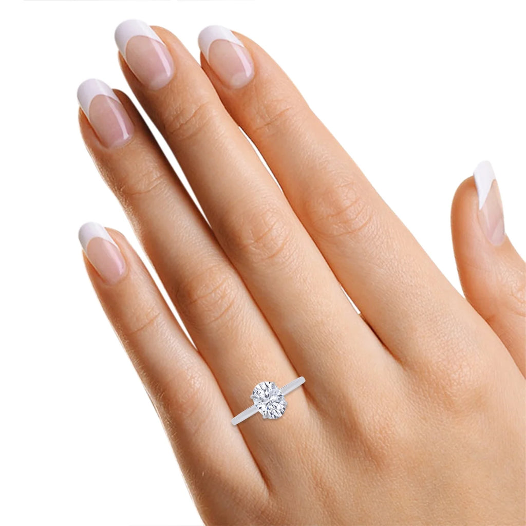 1 1/3 Carat Oval Shape Lab Created Moissanite Diamond Solitaire Engagement Ring In 14K White Gold Over Sterling Silver H527