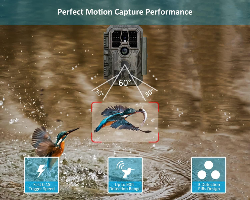 32MP 1296P Trail Camera with 100ft Night Vision V43903