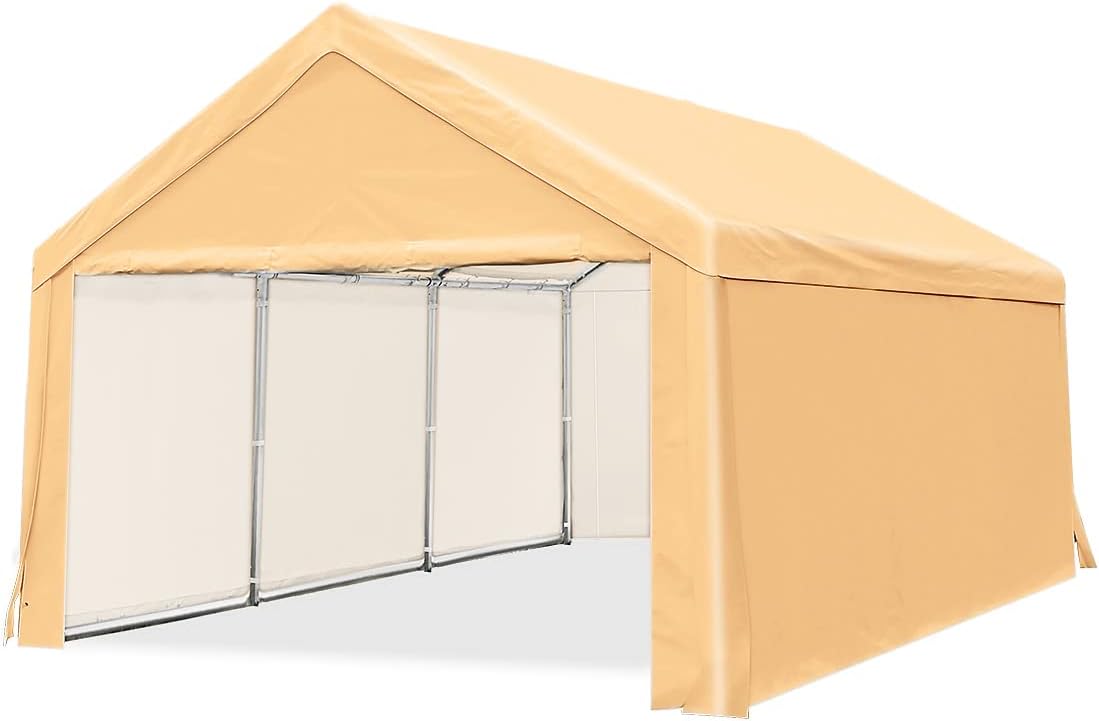 Beige Heavy Duty Carport Car Canopy with Reinforced Ground Bars M611902