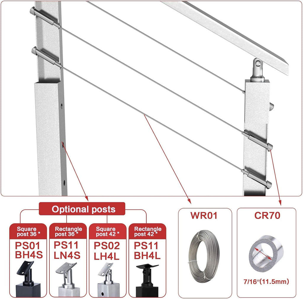 20 Pack Hidden Cable Railing Kit 1/8 System for Wood & Metal Post K239058