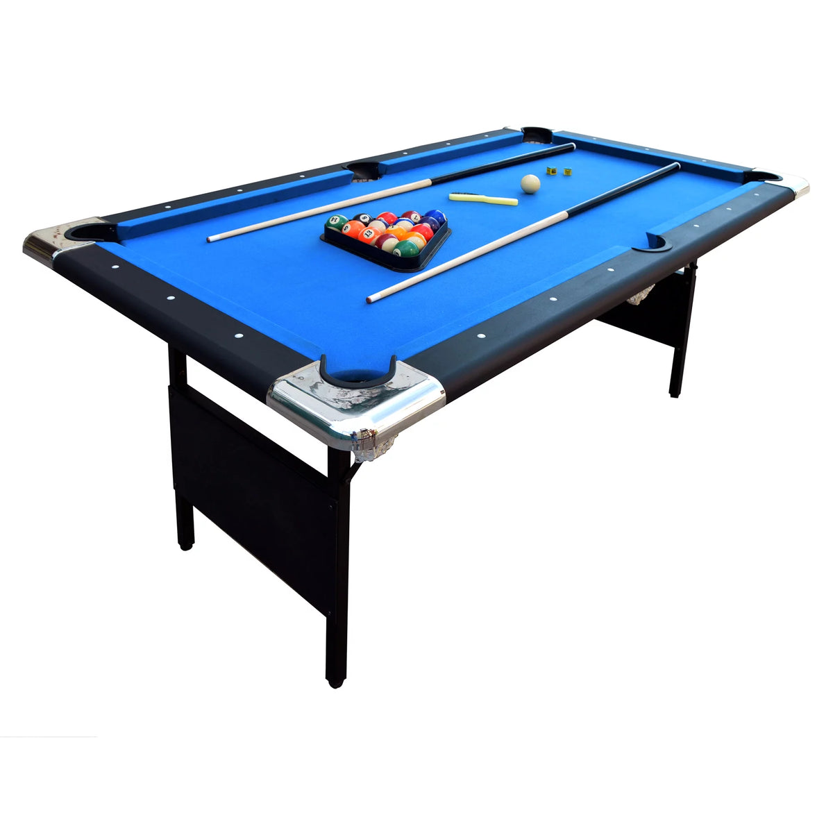 Portable Folding 6 ft. Pool Table, Blue Felt Y255