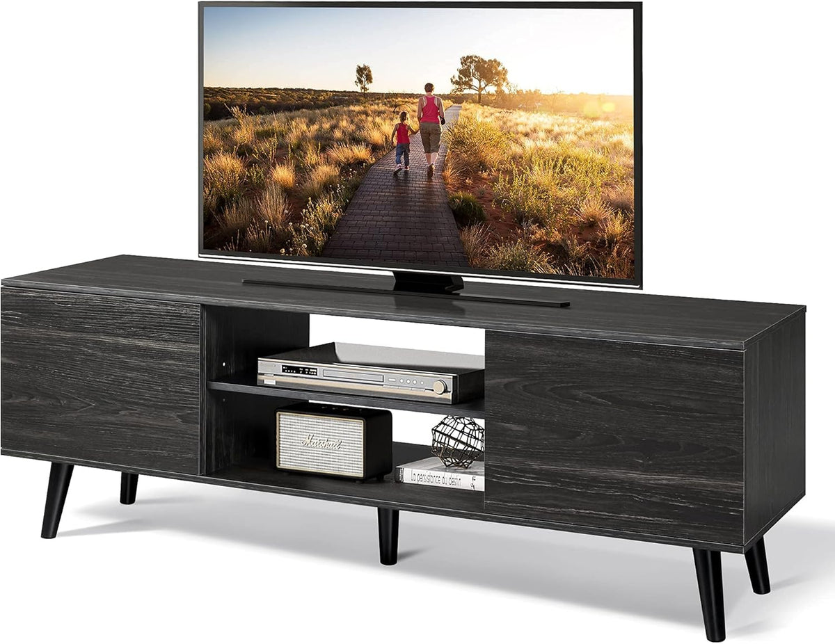 Gray Oak TV Stand with Storage Cabinet and Open Shelves R9937