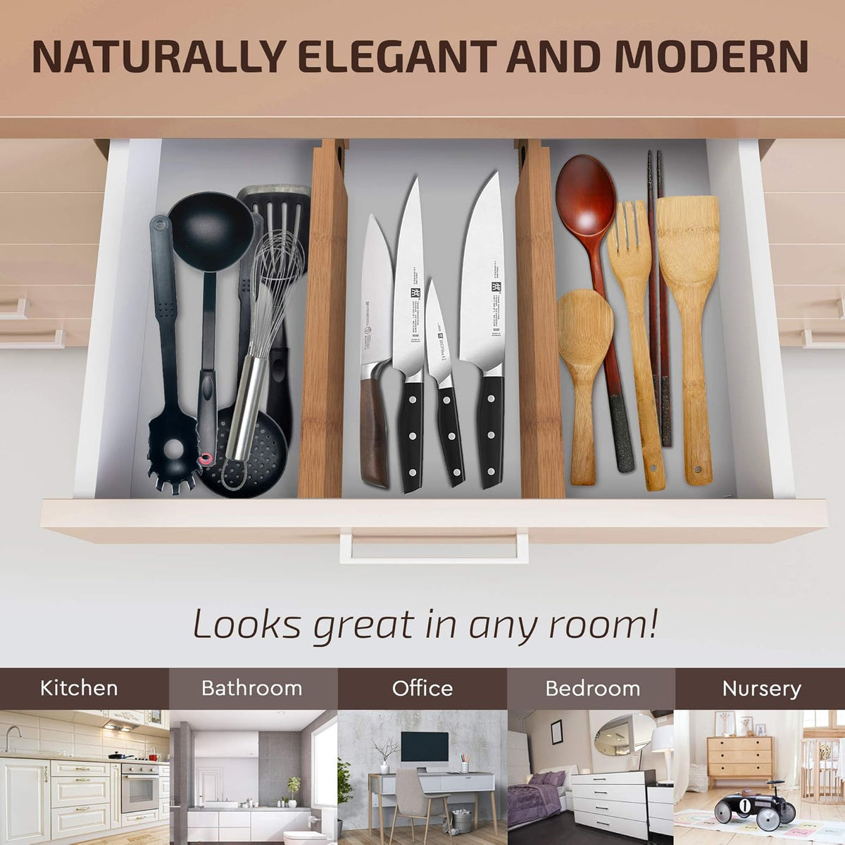 Natural Bamboo 2-Pack Expandable Drawer Divider Organizers E597