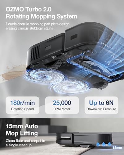White Robot Vacuum and Mop Combo with Auto-Empty Station, 3800Pa Suction T641