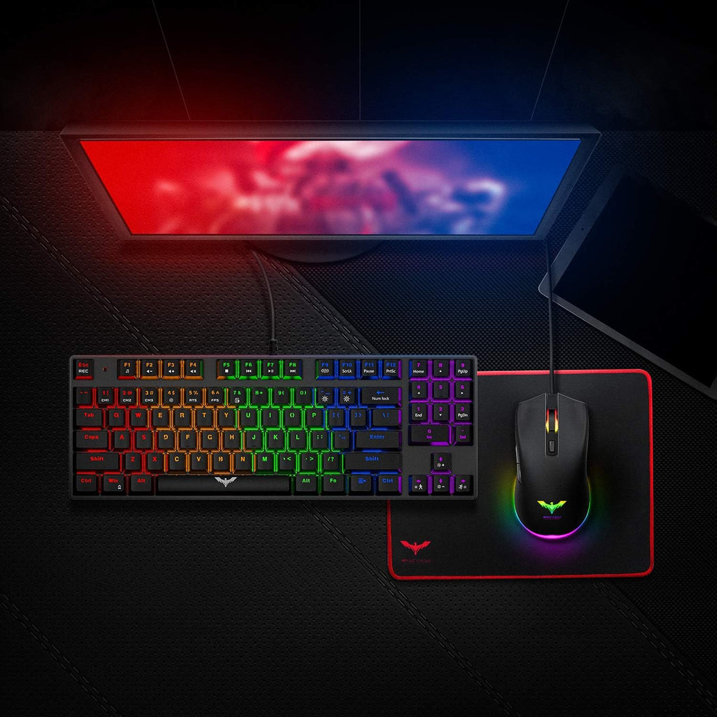 89 Keys Wired Backlit Gaming Keyboard Red Switch with 4800 DPI 6 Button Mouse and Mouse Pad Pack of 2 C805