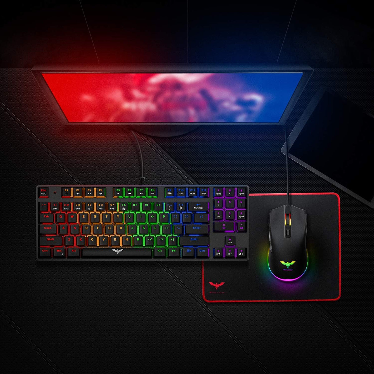 89 Keys Wired Backlit Gaming Keyboard Red Switch with 4800 DPI 6 Button Mouse and Mouse Pad Pack of 2 C805