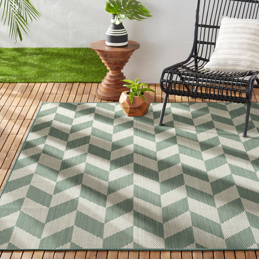 Beige/Green 5'2"x7'2" Indoor/Outdoor Area Rug Y234