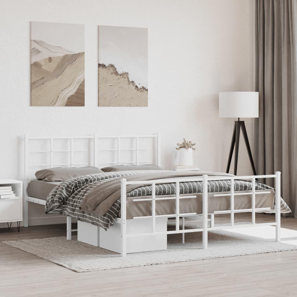 White Steel Metal Bed Frame Double Bed with Headboard Footboard S937