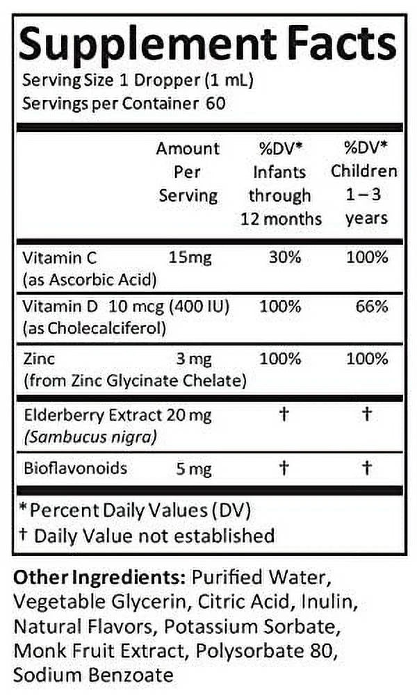 2 Fl Oz Baby Zinc Liquid Drops with Elderberry, Vitamin D3 & C V336