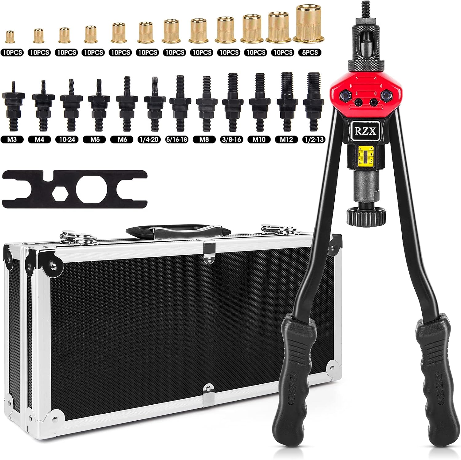 16 Rivet Nut Tool Set with 115Pcs Assorted Rivet Nuts and aluminum Carrying Case U150447