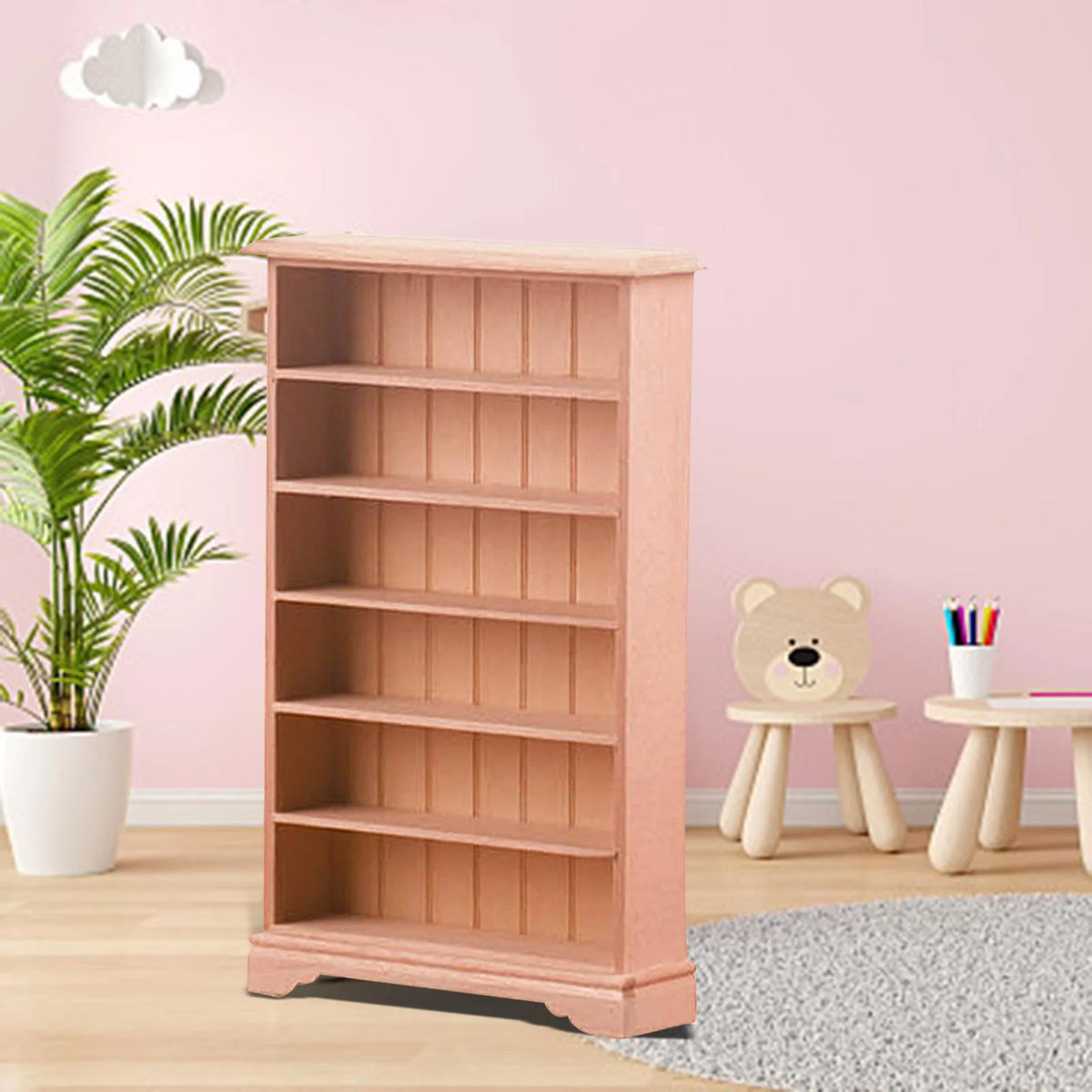 Dollhouse Miniature Wooden Bookcase Display Shelf A544945