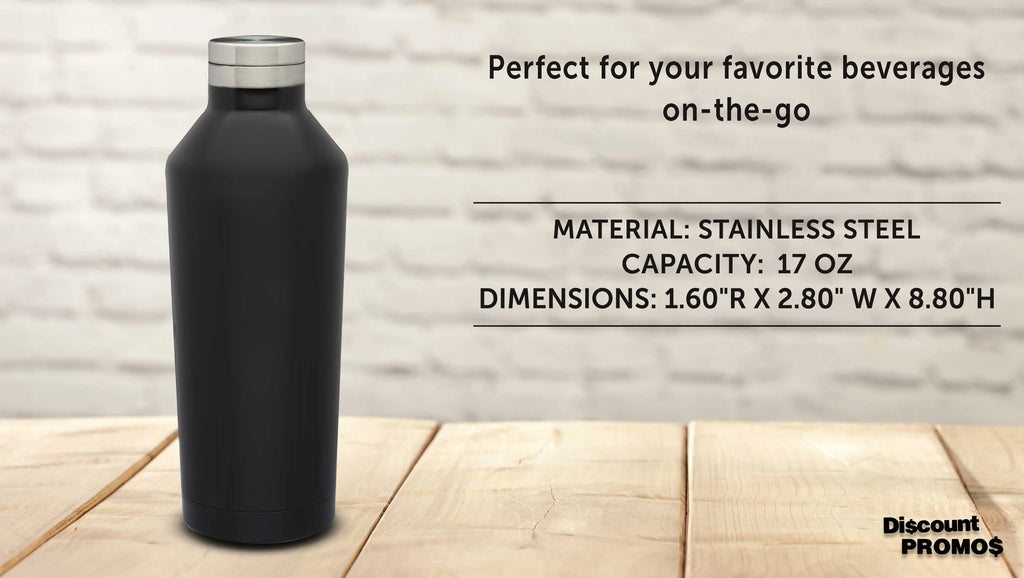 Black Stainless Steel Water Bottles 17 oz Set of 6 Double Wall B614