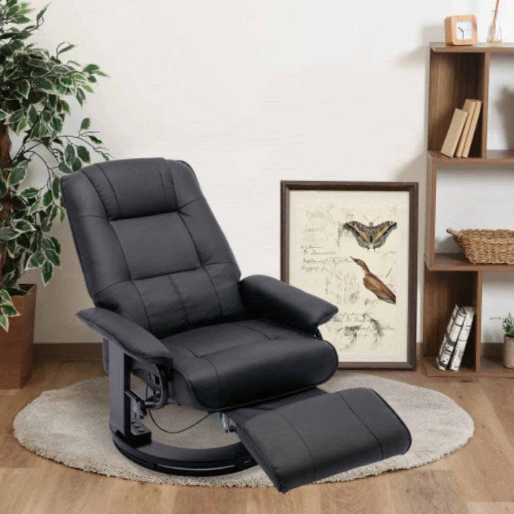 Black Faux Leather Swivel Recliner with Footrest I247639