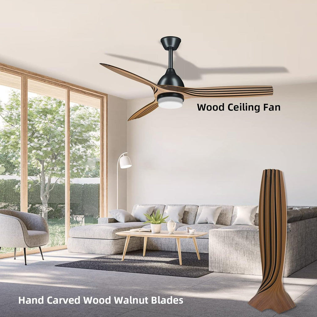 52'' Ceiling Fan with Lights Remote Control Brushed Wood Walnut Blades 3 Level Timer 6 Speed Reversible Motor I267004