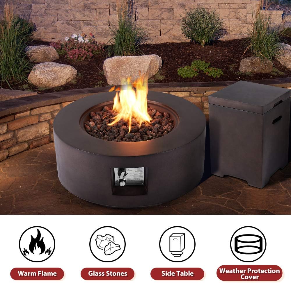 30in Outdoor Propane Fire Pit with Lava Rocks J3963