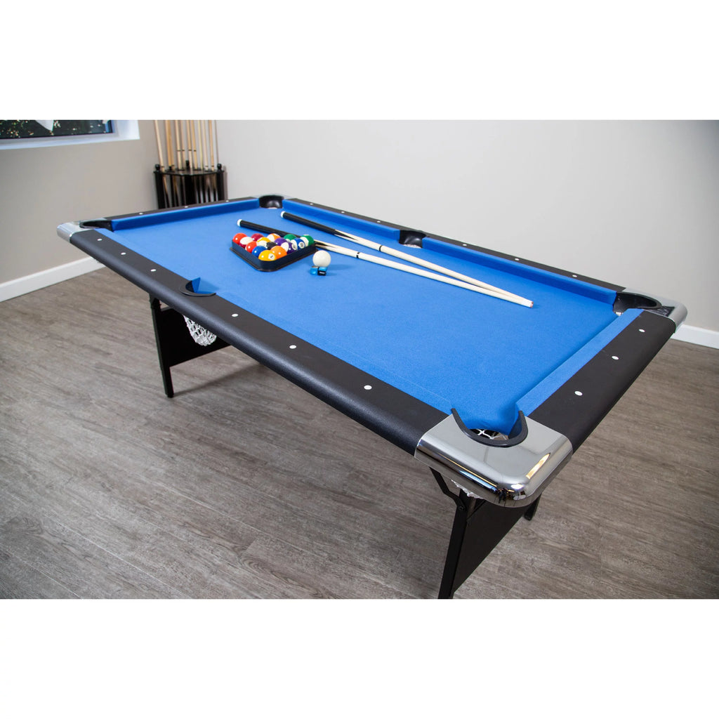 Portable Folding 6 ft. Pool Table, Blue Felt Y255