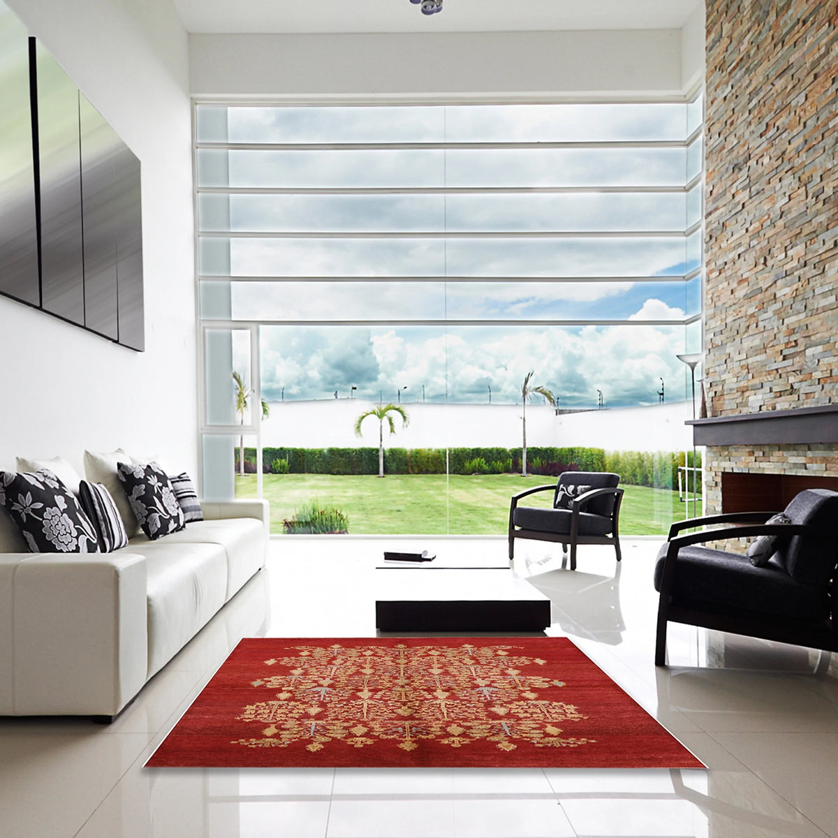 Red Oriental Rectangle Area Rug D9145