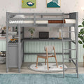 Gray Twin Loft Bed with Storage Cabinet and Desk D454795