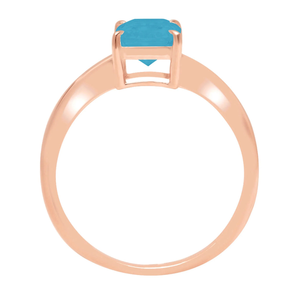 Radiant Cut Blue Simulated Turquoise 14k Pink Rose Gold Solitaire Ring Size 6.5 B9320